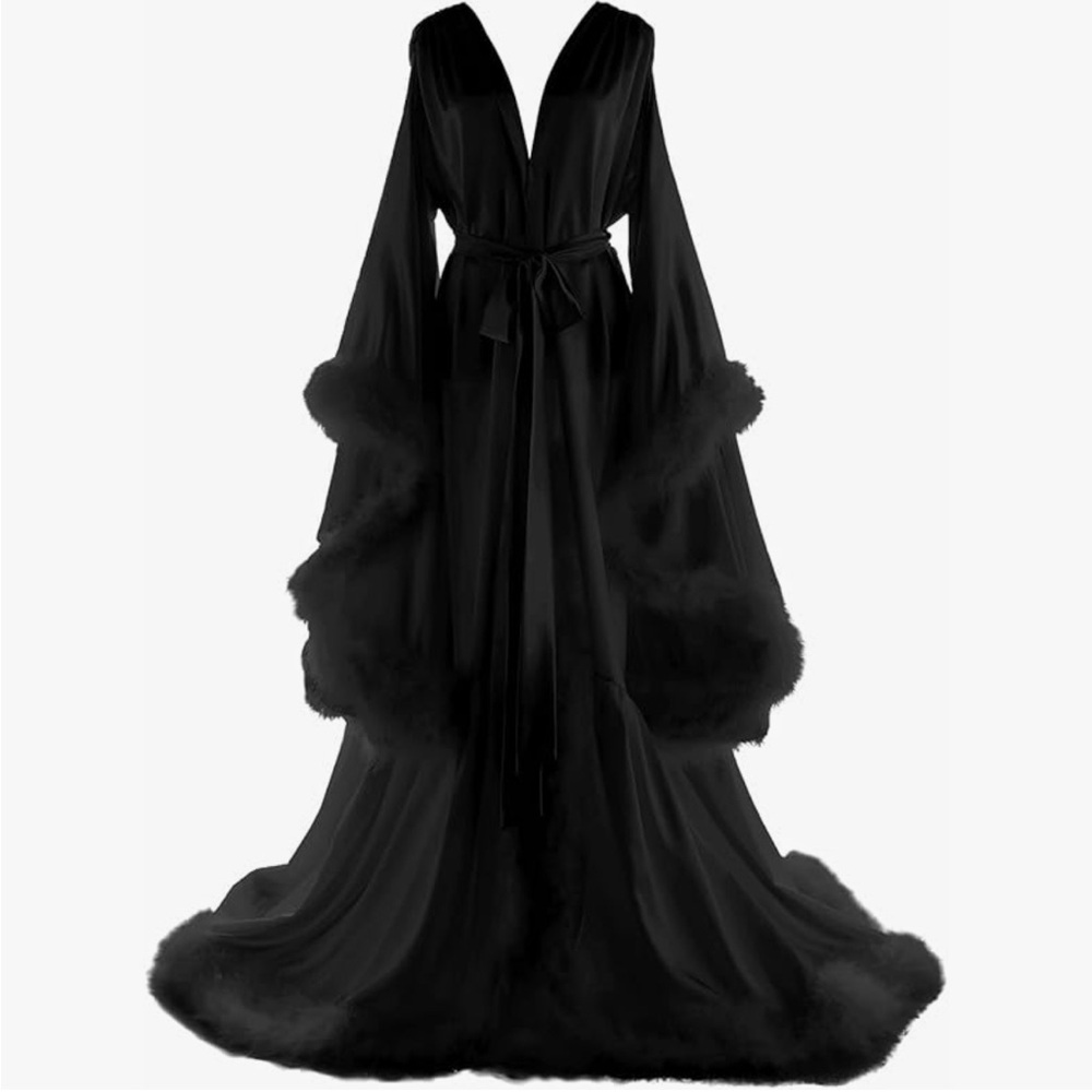 Women’s Silk & Feather Robe, Black